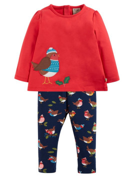 frugi - Bio Kinder Set "Ola" Leggings und Langarmshirt mit Rotkehlchen-Motiv