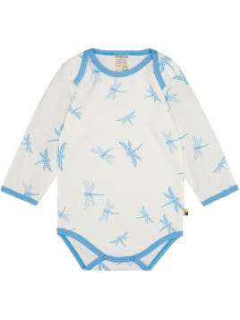 loud + proud - Bio Baby Body langarm mit Libellen-Allover, blau