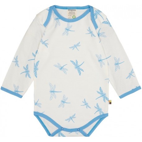 loud + proud - Bio Baby Body langarm mit Libellen-Allover, blau