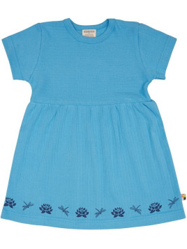 loud + proud - Bio Kinder Kleid kurzarm Derby Rib mit Libellen und Seerosen-Druck, blau