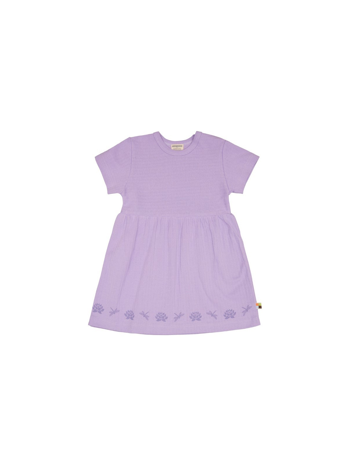 loud + proud - Bio Kinder Kleid kurzarm Derby Rib mit Libellen und Seerosen-Druck, lila