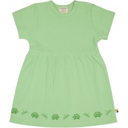 loud + proud - Bio Kinder Kleid kurzarm Derby Rib mit Libellen und Seerosen-Druck, grün