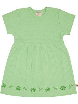 loud + proud - Bio Kinder Kleid kurzarm Derby Rib mit Libellen und Seerosen-Druck, grün
