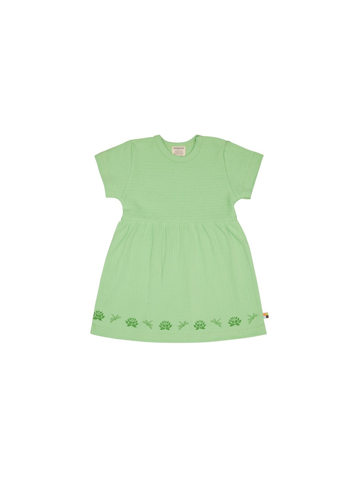 loud + proud - Bio Kinder Kleid kurzarm Derby Rib mit Libellen und Seerosen-Druck, grün