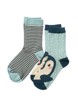 LIVING CRAFTS - Bio Kinder Strümpfe  Doppelpack mit Pinguin- und Streifen-Motiv