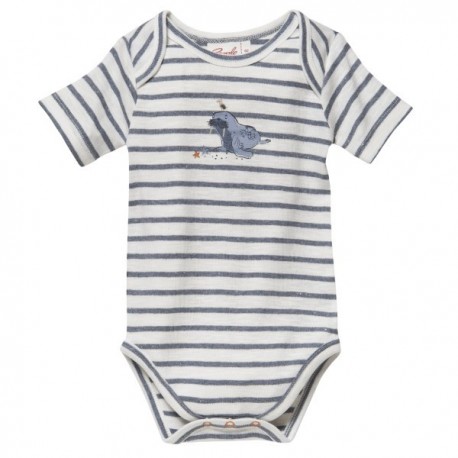 People Wear Organic - Bio Baby Body kurzarm mit Wallross-Druck und Streifen