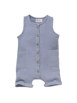 People Wear Organic - Bio Baby Musselin Spieler mit Taschen, taubenblau