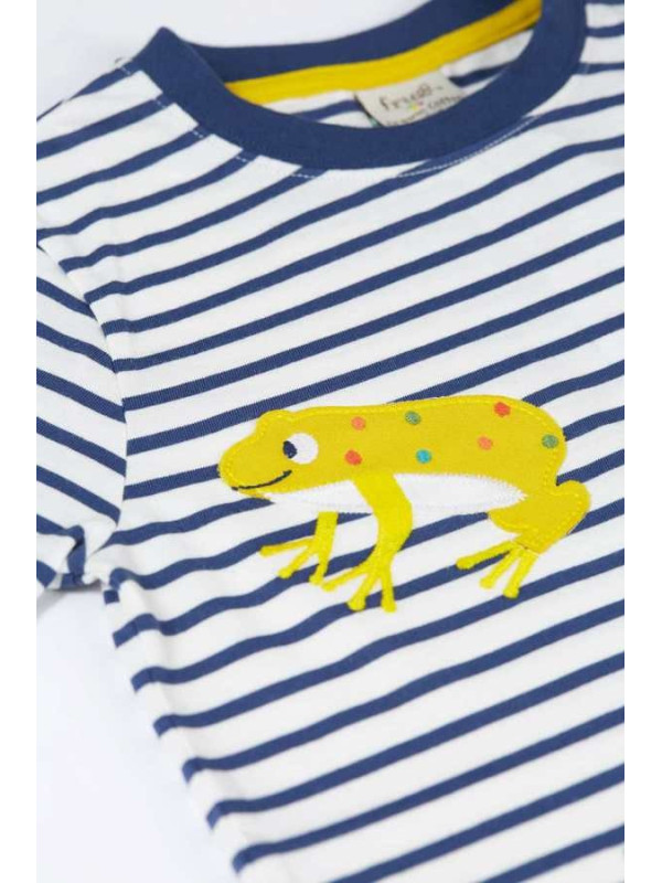 frugi - Bio Kinder T-Shirt "Elijah" mit Frosch-Applikationen und Streifen
