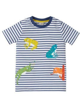 frugi - Bio Kinder T-Shirt "Elijah" mit Frosch-Applikationen und Streifen