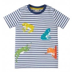 frugi - Bio Kinder T-Shirt "Elijah" mit Frosch-Applikationen und Streifen