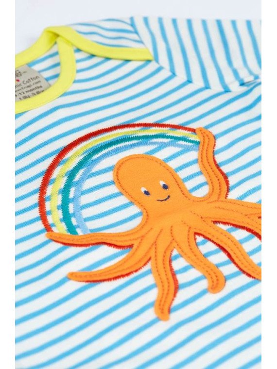 frugi - Bio Kinder Langarmshirt "Bobby Applique" mit Oktopus-Applikation und Streifen