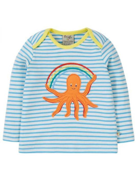 frugi - Bio Kinder Langarmshirt "Bobby Applique" mit Oktopus-Applikation und Streifen