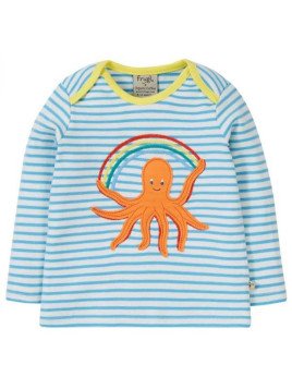 frugi - Bio Kinder Langarmshirt "Bobby Applique" mit Oktopus-Applikation und Streifen
