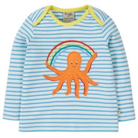 frugi - Bio Kinder Langarmshirt "Bobby Applique" mit Oktopus-Applikation und Streifen