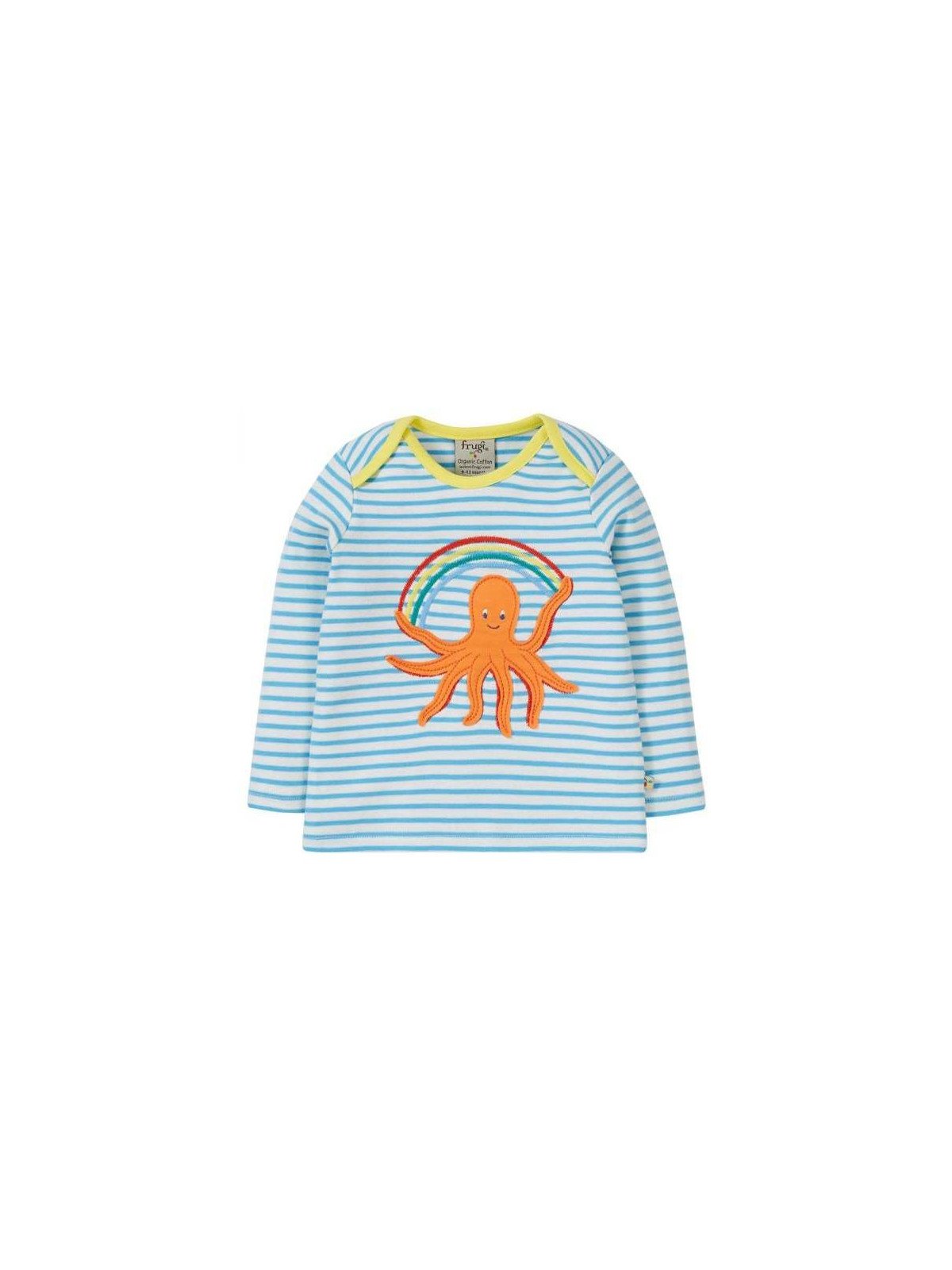 frugi - Bio Kinder Langarmshirt "Bobby Applique" mit Oktopus-Applikation und Streifen