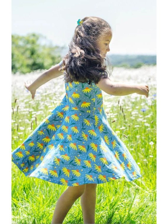 frugi - Bio Kinder Jersey Kleid "Spring" mit Echinacea-Blumen-Allover