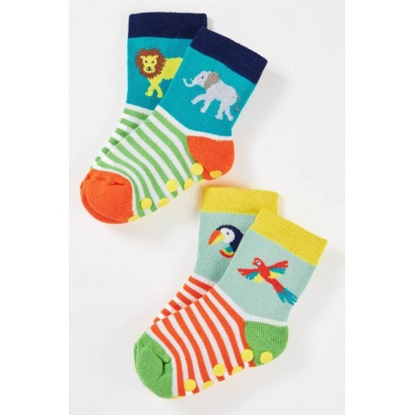 frugi - Bio Baby Stopper Socken Doppelpack mit Jungle-Motiven