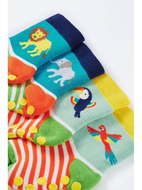 frugi - Bio Baby Stopper Socken Doppelpack mit Jungle-Motiven