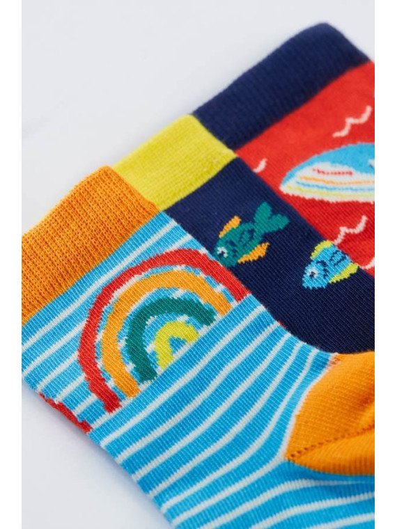 frugi - Bio Baby Strümpfe 3er-Pack mit Regenbogen, Wal und Fisch-Motiven