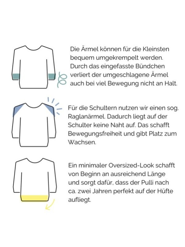 Oktopulli - Bio Kinder Sweatshirt "Benja" zum Mitwachsen, Gelb Weiß Rosa