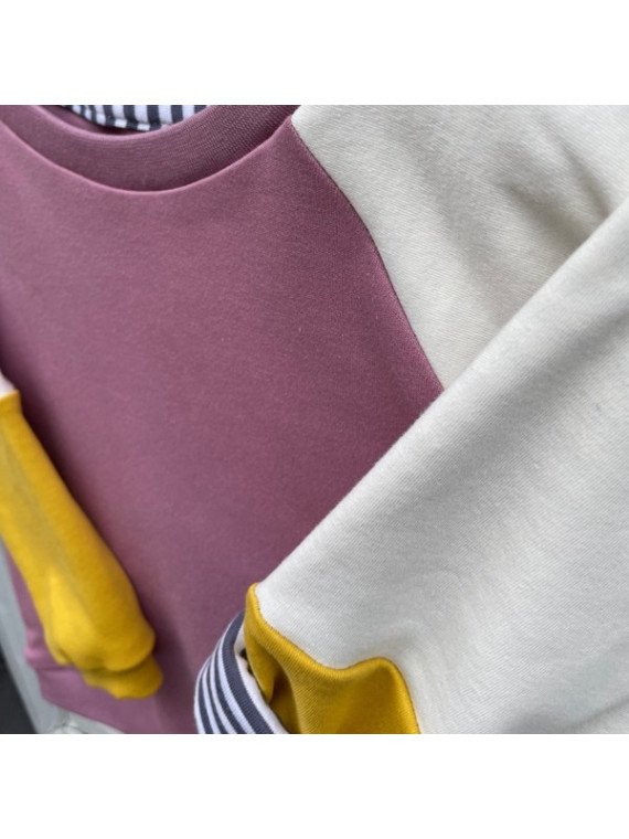 Oktopulli - Bio Kinder Sweatshirt "Benja" zum Mitwachsen, Gelb Weiß Rosa