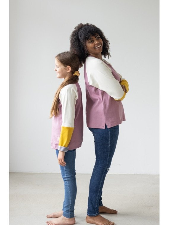 Oktopulli - Bio Kinder Sweatshirt "Benja" zum Mitwachsen, Gelb Weiß Rosa