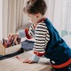Oktopulli - Bio Kinder Sweatshirt "Fabi" zum Mitwachsen, Terracotta Streifen Marine