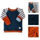 Oktopulli - Bio Kinder Sweatshirt "Fabi" zum Mitwachsen, Terracotta Streifen Marine