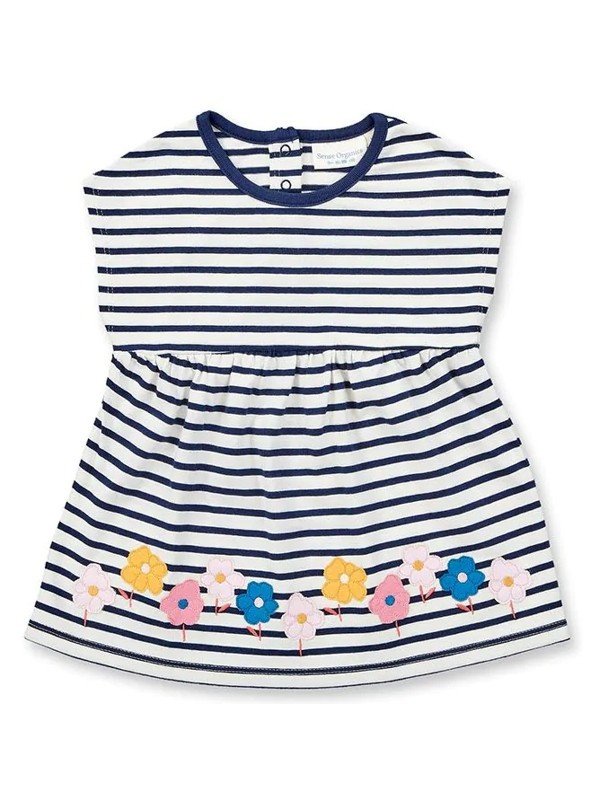 Sense Organics - Bio Baby Tunkia  "Aurora" mit Blumen-Applikation und Streifen