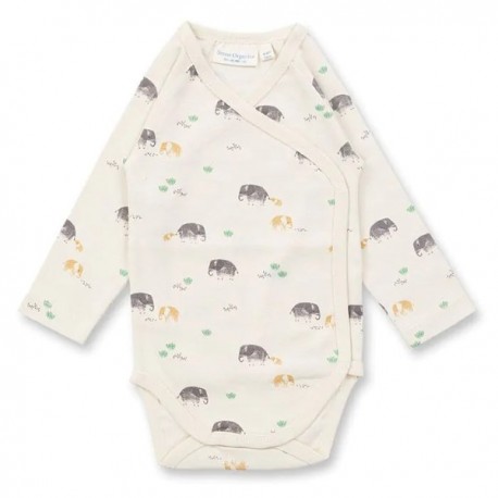 Sense Organics - Bio Baby Wickelbody langarm "YGON" mit Elefanten-Allover
