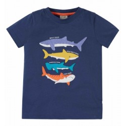 frugi - Bio Kinder T-Shirt "Avery" mit Hai-Applikationen