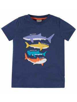 frugi - Bio Kinder T-Shirt "Avery" mit Hai-Applikationen