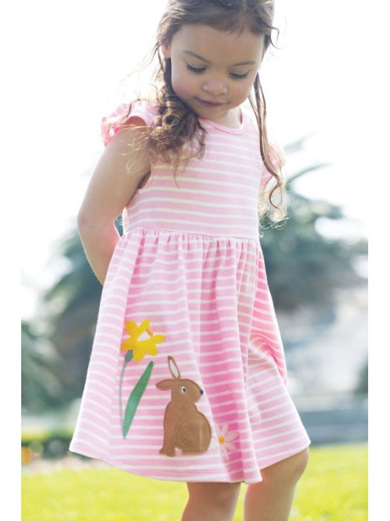 frugi - Bio Kinder Jersey Kleid "Bobby" mit Hasen-Applikation