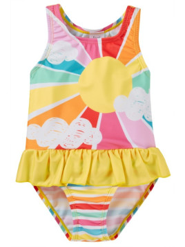 frugi - Kinder Badeanzug "Little Coral" mit Sonnenschein-Motiv und Rüsche