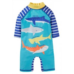 frugi - Baby Schwimmanzug "Little Sun" mit Hai-Motiv und Streifen, UPF 50+