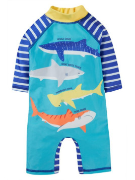 frugi - Baby Schwimmanzug "Little Sun" mit Hai-Motiv und Streifen, UPF 50+