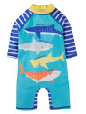 frugi - Baby Schwimmanzug "Little Sun" mit Hai-Motiv und Streifen, UPF 50+