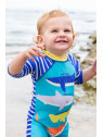 frugi - Baby Schwimmanzug "Little Sun" mit Hai-Motiv und Streifen, UPF 50+