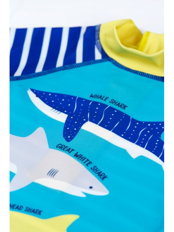 frugi - Baby Schwimmanzug "Little Sun" mit Hai-Motiv und Streifen, UPF 50+