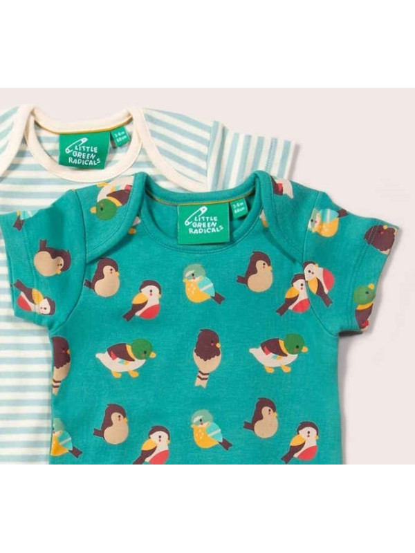 Little Green Radicals - Bio Baby Body Doppelpack kurzarm mit Vogel-Allover und Streifen