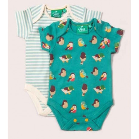 Little Green Radicals - Bio Baby Body Doppelpack kurzarm mit Vogel-Allover und Streifen