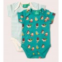 Little Green Radicals - Bio Baby Body Doppelpack kurzarm mit Vogel-Allover und Streifen