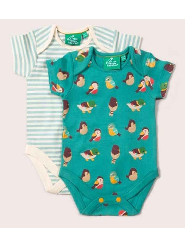 Little Green Radicals - Bio Baby Body Doppelpack kurzarm mit Vogel-Allover und Streifen