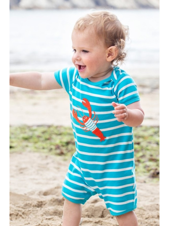 frugi - Bio Baby Spieler "Rue" mit Hummer-Applikation und Streifen