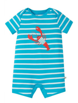 frugi - Bio Baby Spieler "Rue" mit Hummer-Applikation und Streifen