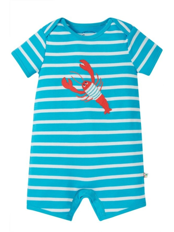 frugi - Bio Baby Spieler "Rue" mit Hummer-Applikation und Streifen