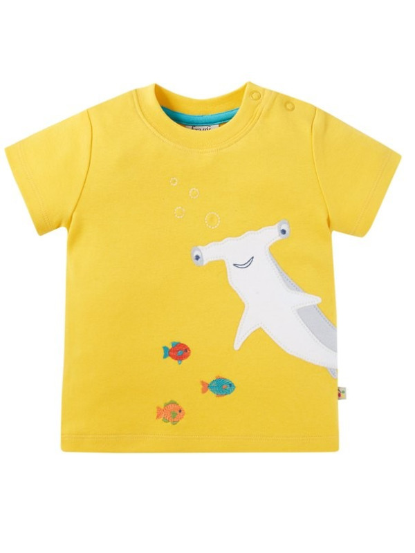 frugi - Bio Kinder T-Shirt "Jaime Applique" mit Hai-Applikation