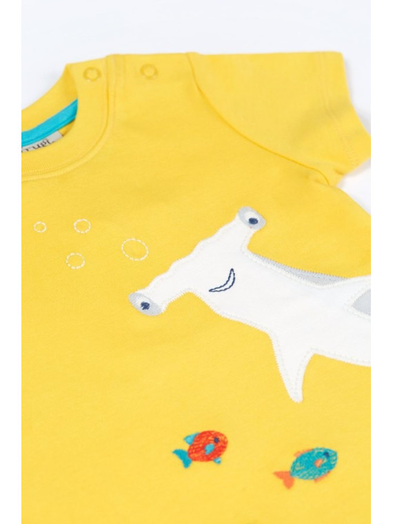 frugi - Bio Kinder T-Shirt "Jaime Applique" mit Hai-Applikation