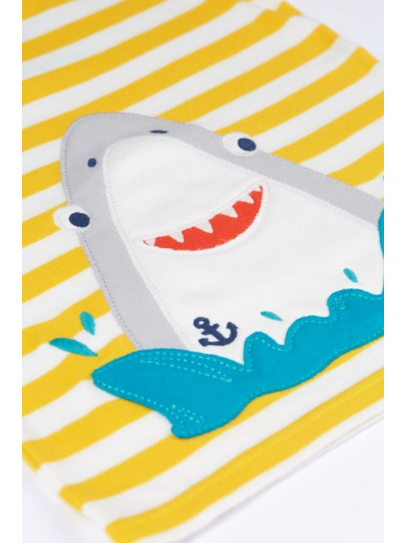 frugi - Bio Kinder T-Shirt "Sid" mit Hai-Applikation und Streifen