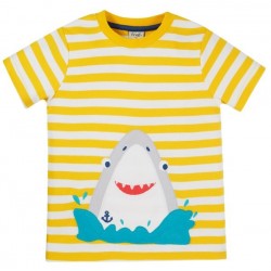 frugi - Bio Kinder T-Shirt "Sid" mit Hai-Applikation und Streifen
